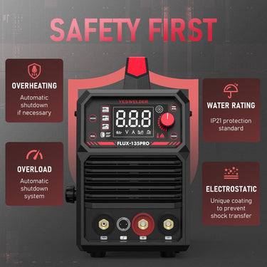 135Amp MIG Welder,110V Flux Core Welder YESWELDER Flux MIG/Lift TIG/Stick 3-in-1 Large LED Digital Display Welding Machine IGBT Inverter Welder FLUX-135PRO